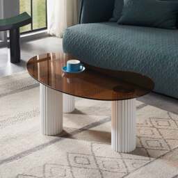 Rackhams Lunar Coffee Table, Glass - White Legs - Brown Top - thumbnail 1