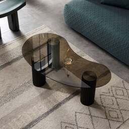 Rackhams Lunar Coffee Table, Glass - White Legs - Brown Top - thumbnail 3