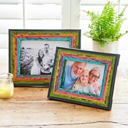 "Rackhams Recycled Newspaper Photo Frame - 10"" x 8"" - Navy/Green/Yellow/Pink/Blue" - thumbnail 1