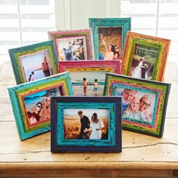 "Rackhams Recycled Newspaper Photo Frame - 10"" x 8"" - Navy/Green/Yellow/Pink/Blue" - thumbnail 2