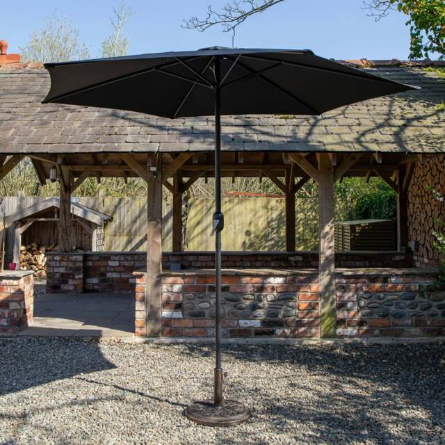 Rackhams 2.7m Havana Garden Patio Parasol with Crank Handle and Cover in Black - image 1