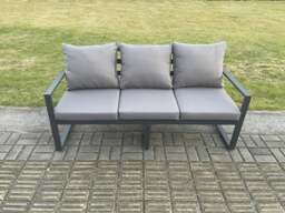 Rackhams Aluminium 6 Pieces Garden Furniture Sofa Set with Cushions 8 Seater with Square Coffee Table 2 Small Footstools Side Table Dark Grey - thumbnail 3