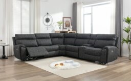 Rackhams Electric Recliner Sofa, Power Corner Recliner Corner Sofa Set 105–135 Degrees with Adjustable Backrest and Footrest - DARK GREY - 5 Seater w Console - thumbnail 1