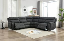 Rackhams Electric Recliner Sofa, Power Corner Recliner Corner Sofa Set 105–135 Degrees with Adjustable Backrest and Footrest - DARK GREY - 5 Seater w Console - thumbnail 6