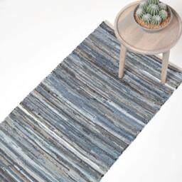 Rackhams Blue Denim Handwoven Striped Chindi Rug - 70 x 120 cm - thumbnail 6