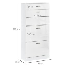 Rackhams High Gloss Shoe Cabinet w/ 4 Drawers Shoe Storage Organizer for 18 Pairs - White - 62cm x 24cm x 135cm - Particleboard - thumbnail 3