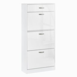 Rackhams High Gloss Shoe Cabinet w/ 4 Drawers Shoe Storage Organizer for 18 Pairs - White - 62cm x 24cm x 135cm - Particleboard - thumbnail 2