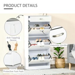 Rackhams High Gloss Shoe Cabinet w/ 4 Drawers Shoe Storage Organizer for 18 Pairs - White - 62cm x 24cm x 135cm - Particleboard - thumbnail 6