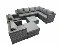 Rackhams Outdoor PE Rattan Garden Furniture Sofa Set with Square Coffee Table Big Stool 2 Chair Dark Grey - thumbnail 1