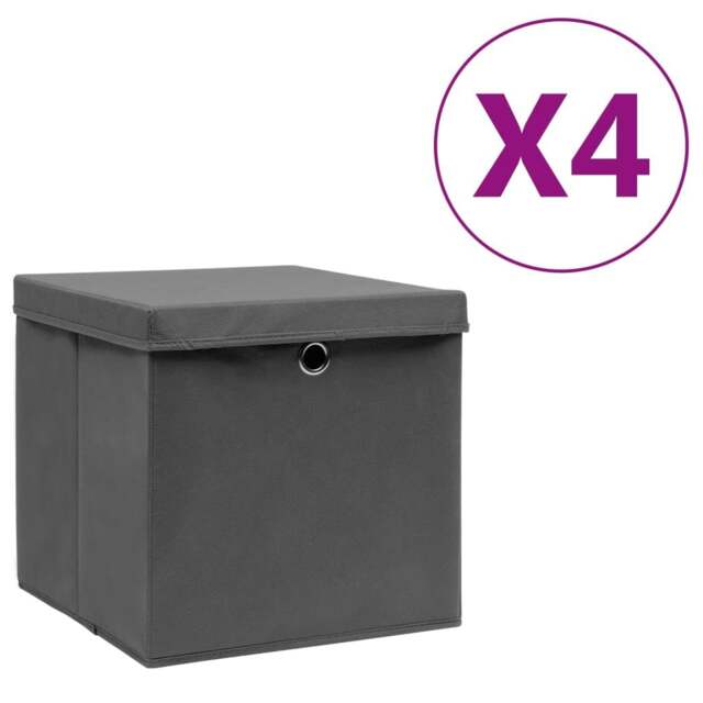 Rackhams Storage Boxes with Covers 4 pcs 28x28x28 cm Grey - image 1