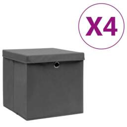 Rackhams Storage Boxes with Covers 4 pcs 28x28x28 cm Grey - thumbnail 1