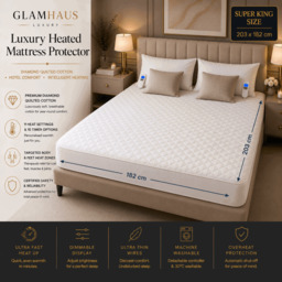 Rackhams Super King Electric Blanket - Fitted Mattress Bed Cover - White Diamond Quilted - Settings for Feet and Body, Timer - thumbnail 2