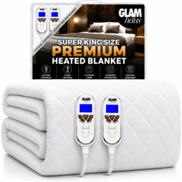 Rackhams Super King Electric Blanket - Fitted Mattress Bed Cover - White Diamond Quilted - Settings for Feet and Body, Timer - thumbnail 1