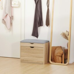 Rackhams Entryway Shoe Bench with Cushion Storage Cabinet for Living Room Natural - Natural wood finish