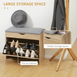 Rackhams Entryway Shoe Bench with Cushion Storage Cabinet for Living Room Natural - Natural wood finish - thumbnail 4