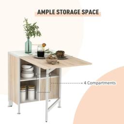 Rackhams Foldable Drop Leaf Dining Table Folding Workstation for Small Space with Storage Shelves Cubes Oak & White - thumbnail 6
