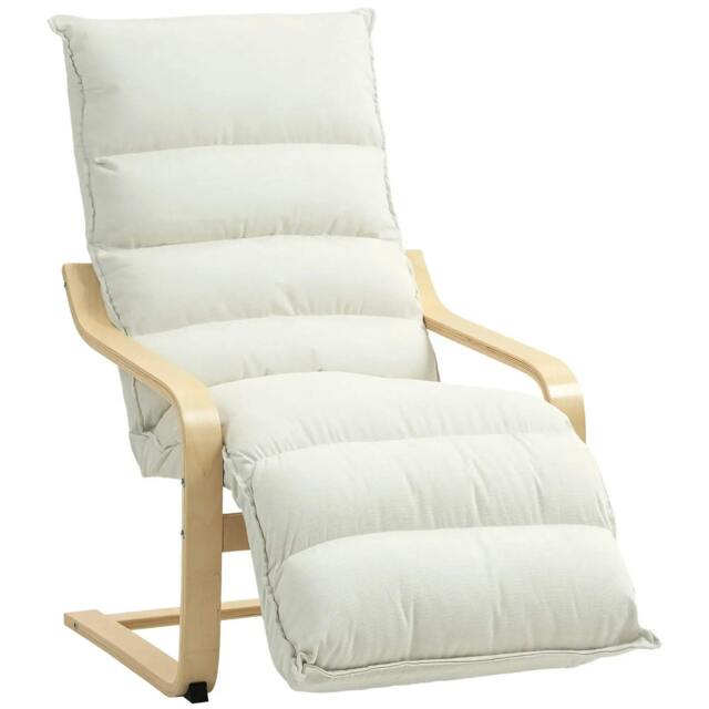 Rackhams Curved Wooden Accent Chair, with Adjustable Footrest - Cream White