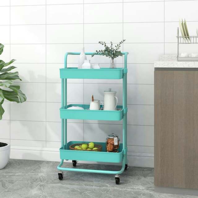 Rackhams 3-Tier Kitchen Trolley Turquoise 42x35x85 cm Iron and ABS - image 1