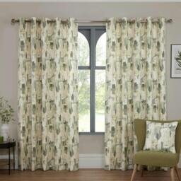 "Rackhams Bamford Ready Made Floral Eyelet Curtains Fennel - 46x72""" - thumbnail 1