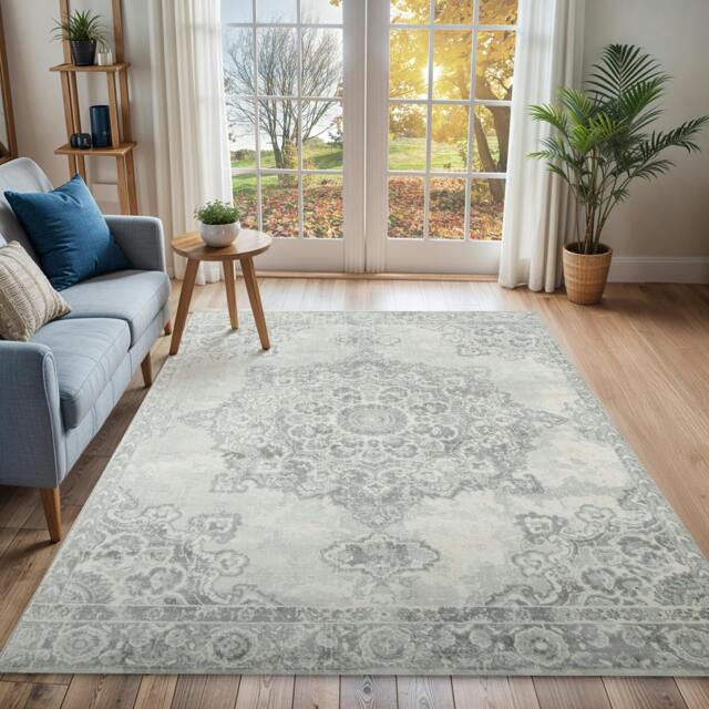 Rackhams Monaco-Vintage Grey Ivory Traditional Boho Rug - 140 x 200 cm - image 1