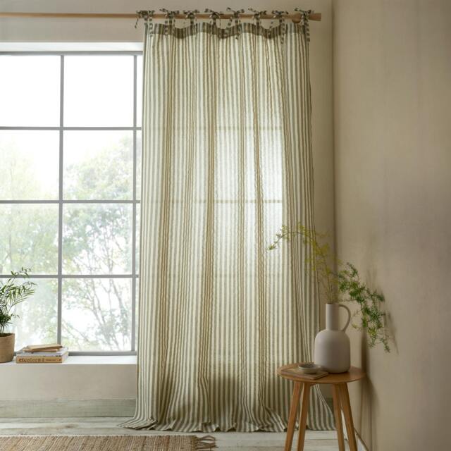 Rackhams Zanzibar Woven Stripe Voile Curtain Panel Green - 140 x 183 cm - Green - image 1