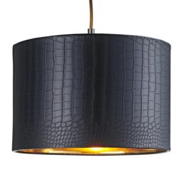 "Rackhams Modern Black Croc Design Faux Leather 12"" Lamp Shade with Shiny Gold Inner" - thumbnail 2