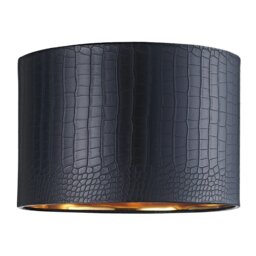 "Rackhams Modern Black Croc Design Faux Leather 12"" Lamp Shade with Shiny Gold Inner"