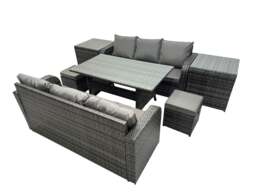 Rackhams 8 Seat Outdoor Wicker PE Rattan Garden Furniture Set Dining Table Sofa Set with 2 Small Stool 2 Side Tables Dark Grey Mixed - thumbnail 2