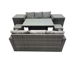 Rackhams 8 Seat Outdoor Wicker PE Rattan Garden Furniture Set Dining Table Sofa Set with 2 Small Stool 2 Side Tables Dark Grey Mixed - thumbnail 1