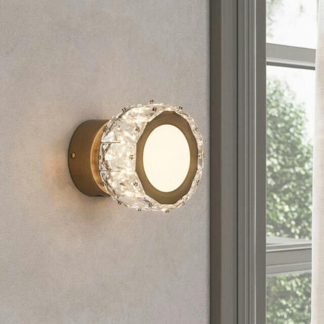 Rackhams Dilan Antique Brass & Crystal LED Wall Light - image 1