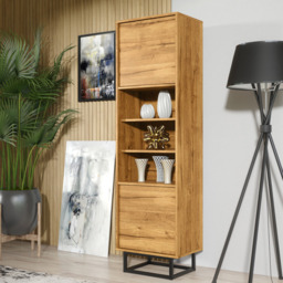 Rackhams Vintage 175cm Loft Retro Industrial Display Cabinet Oak Cupboard - thumbnail 2