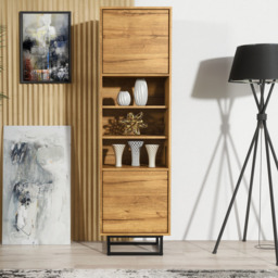 Rackhams Vintage 175cm Loft Retro Industrial Display Cabinet Oak Cupboard - thumbnail 3