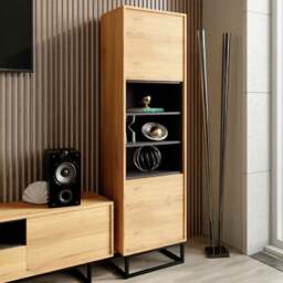 Rackhams Vintage 175cm Loft Retro Industrial Display Cabinet Oak Cupboard