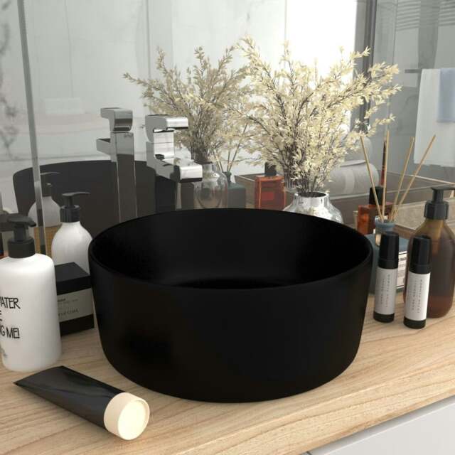Rackhams Luxury Wash Basin Round Matt Black 40x15 cm Ceramic