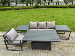 Rackhams 4 Seater Aluminium Garden Furniture Set with Adjustable Rising Dining Table, 2 Side Tables - Dark Grey - thumbnail 2