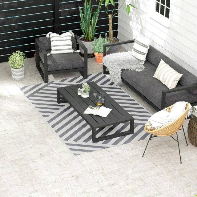 Rackhams Reversible Waterproof Outdoor Rug W/ Carry Bag, 182 x 274cm, Grey - image 1