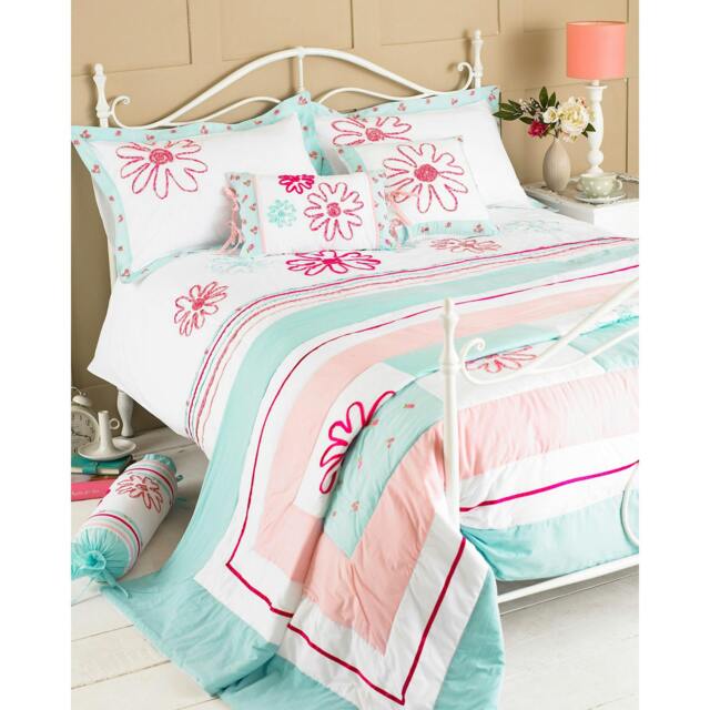 Rackhams Harriet Bedspread - Duck Egg/Pink - 240x260cm - Duck Egg/Pink - 50% Cotton/50% Polyester