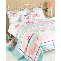 Rackhams Harriet Bedspread - Duck Egg/Pink - 240x260cm - Duck Egg/Pink - 50% Cotton/50% Polyester