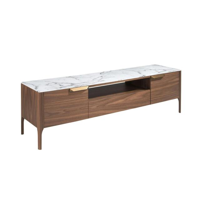 Rackhams Walnut TV Stand With Imitation Marble Glass Top 3078 - image 1