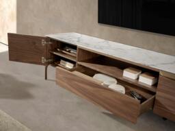 Rackhams Walnut TV Stand With Imitation Marble Glass Top 3078 - thumbnail 5