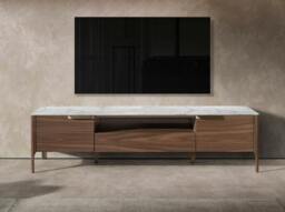 Rackhams Walnut TV Stand With Imitation Marble Glass Top 3078 - thumbnail 3