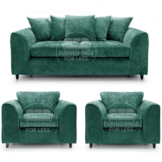 Rackhams Monaco Chenille Fabric 3 Seater and 2 Armchairs - Teal - image 1
