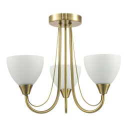 Rackhams Designer Antique Brass Three Arm Ceiling Light with Opal White Glass Shades - thumbnail 2