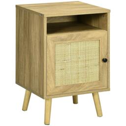 Rackhams Bedside Table with Rattan Element, Side End Table with Shelf and Cupboard, 39cmx35cmx60cm, Natural - thumbnail 1