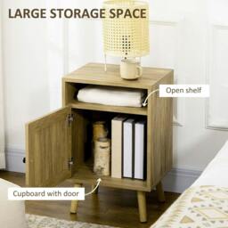 Rackhams Bedside Table with Rattan Element, Side End Table with Shelf and Cupboard, 39cmx35cmx60cm, Natural - thumbnail 5