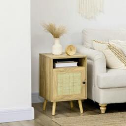 Rackhams Bedside Table with Rattan Element, Side End Table with Shelf and Cupboard, 39cmx35cmx60cm, Natural - thumbnail 2