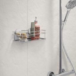 Rackhams Polished Chrome Stainless Steel Shower Basket Self Adhesive Wall Mounted - thumbnail 2