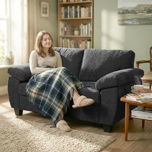 Rackhams 2 Seater Sofa, Chenille Small Sofa with Spring Cushions - Dark Grey - image 1
