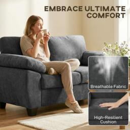 Rackhams 2 Seater Sofa, Chenille Small Sofa with Spring Cushions - Dark Grey - thumbnail 4
