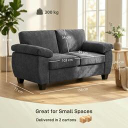 Rackhams 2 Seater Sofa, Chenille Small Sofa with Spring Cushions - Dark Grey - thumbnail 3